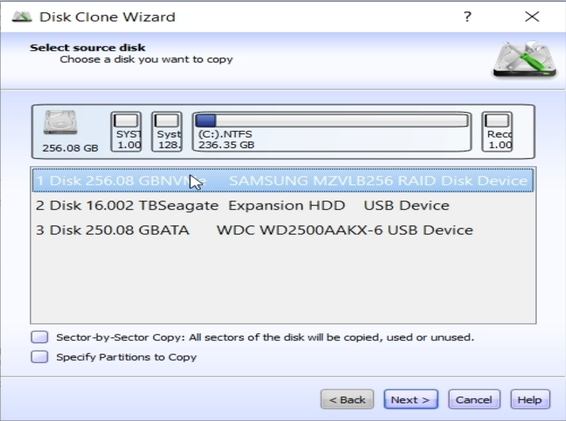 Disk Clone Wizard - Select source disk